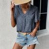 Women Leopard Print V Neck Short Sleeve Mid Length Casual Shirt