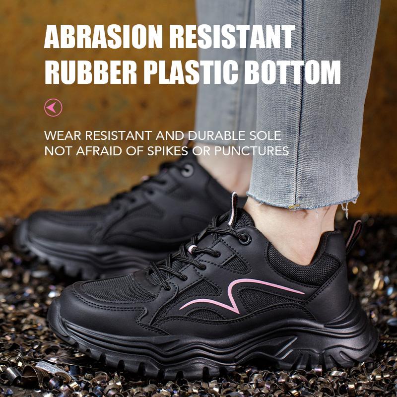 Slip-Resistant Lightweight Breathable Womens Steel Toe Sneakers, Anti-Smash Anti-Puncture Work Safety Shoes For Ladies Black