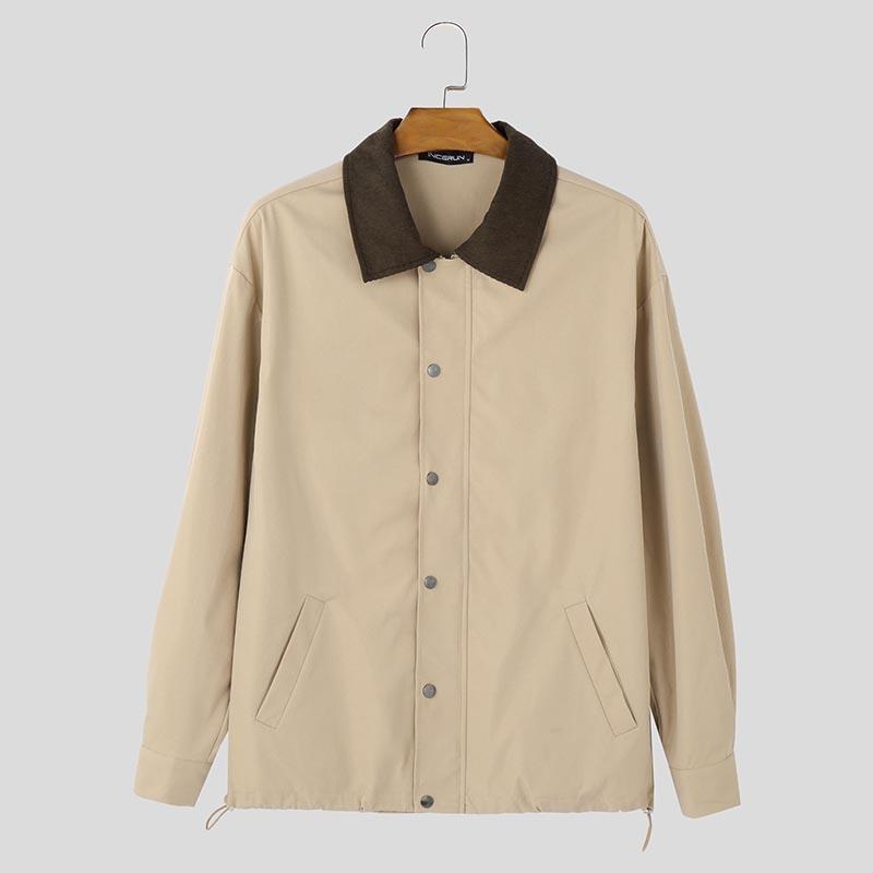 

INCERUN Мужские повседневные куртки с воротником-лацканом, застегивающиеся на пуговицы, сшитые на пуговицы, пальто-карго 3XL хаки