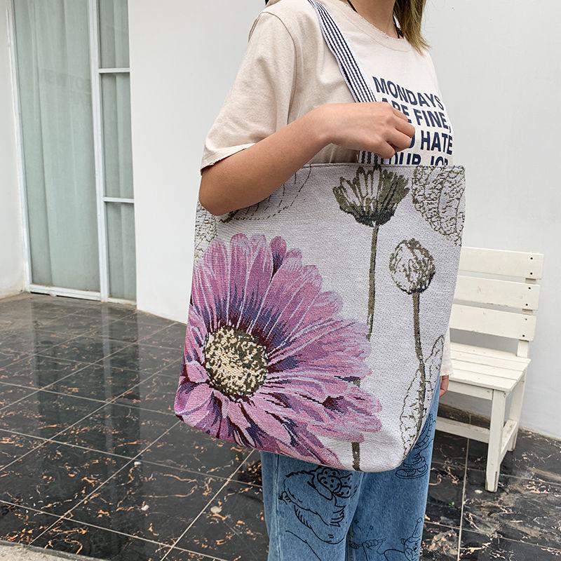 

Женская сумка, повседневная универсальная красочная сумка на одно плечо, сумка для покупок в национальном стиле, сумка с цветочным принтом лотоса 39*43*9cm