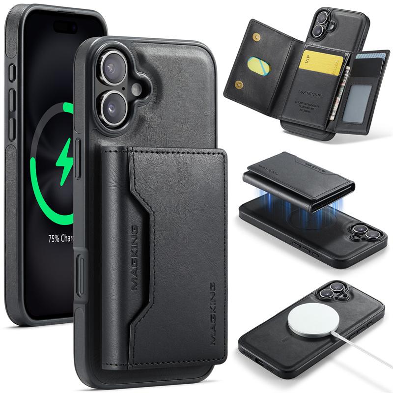 MagSafe Magnetische Kabellose Ladeleder Handyhülle für iPhone 17 Air 16 Pro Max 16E 15 Plus 14 13 12 Samsung S25 FE S24 S23 Ultra Brieftasche Kartenhülle