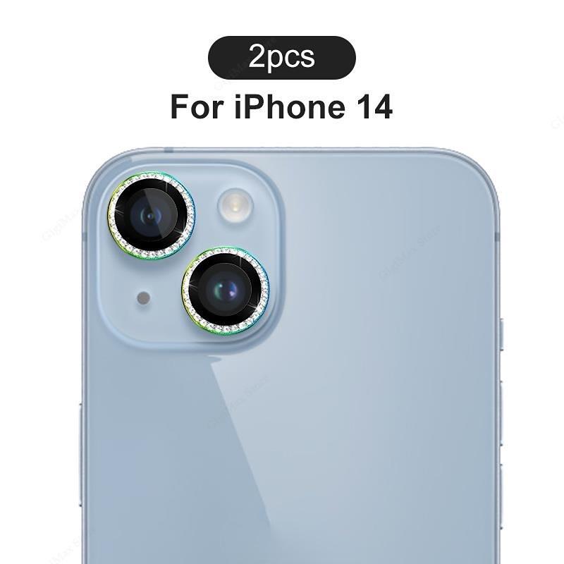 Diamond Lens Glass for IPhone17 16 15 14 13 12 11 Pro Max Camera Protector Cover for IPhone 14 Plus 14Pro Max Metal Ring Lens Glass Case