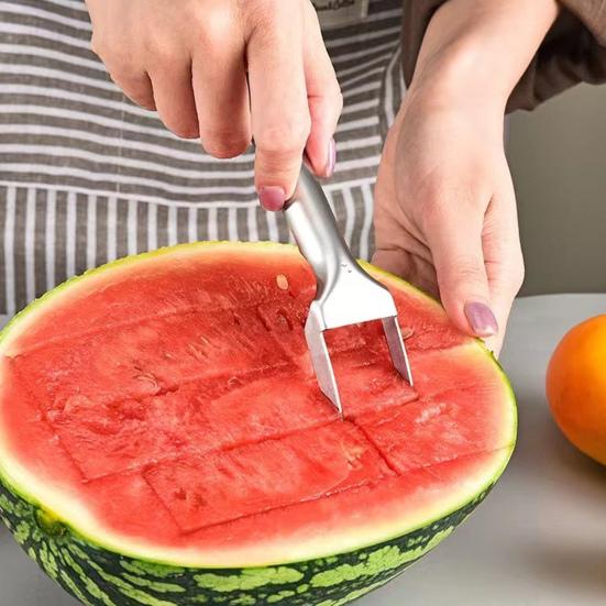 Watermelon Slicer Stainless Steel Fruit Watermelon Fork Slicer Cutter Dual Head Tool for Cubes Melon Pineapple