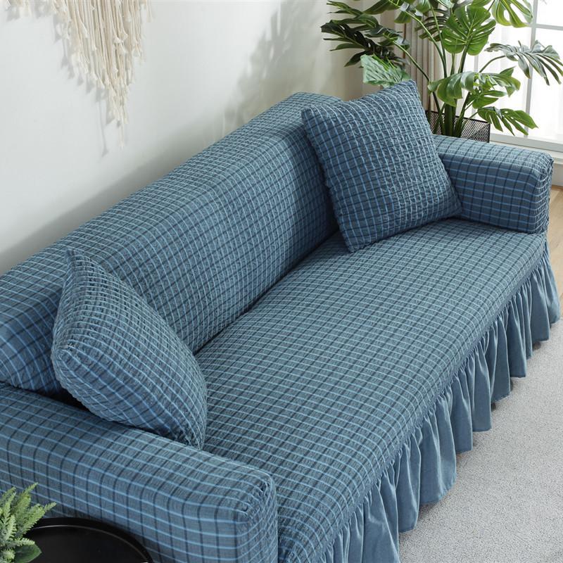 Solid Color Non-Slip Dust-Proof All-Inclusive Sofa Cover Nordic Ruffled Skirt Stretch Sofa Slipcover Full Covered