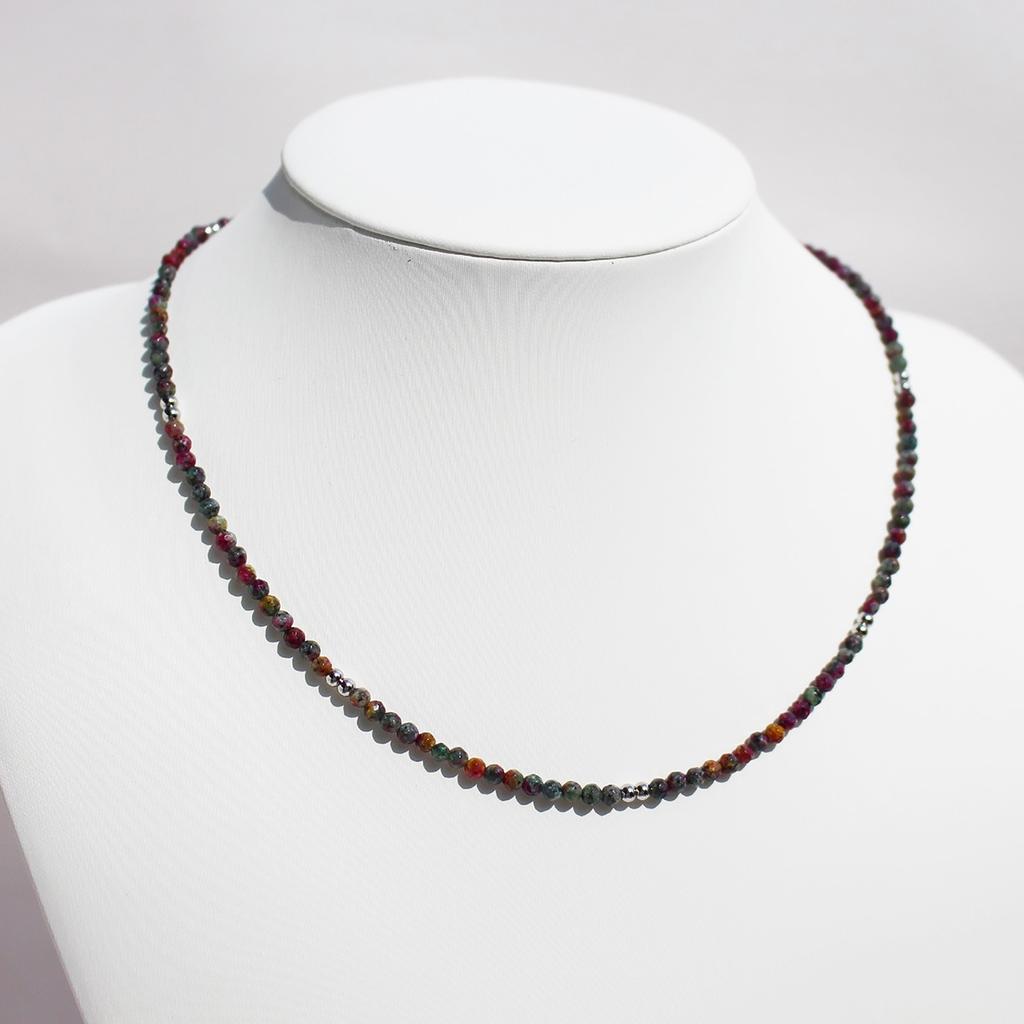 Handmade Original Jewelry Faceted Colored Natural Stone Beaded Necklace Stacked With Very Fine Collarbone Chain 772