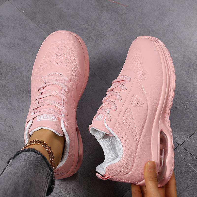 Women Fashion Air-cushion Sneakers PU Leather Running Shoes Anti-slip Outdoor Sports Shoes Elastic Gym Trainers