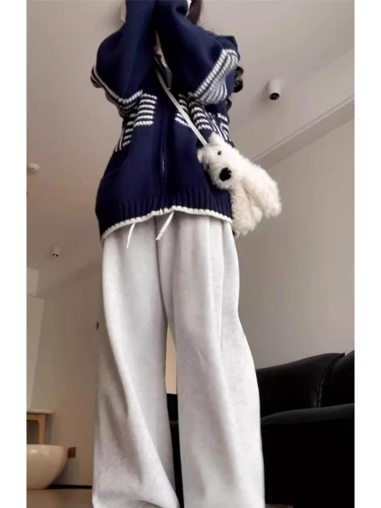 Hong Kong Chic Striped Hooded Cardigan for Women - Autumn/Winter Loose Knit Sweater Coat