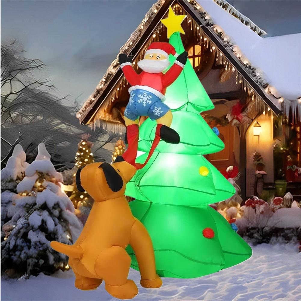 Décorations Gonflables de Noël Chien Poursuit le Père Noël Ornement Lumineux Gonflable de Noël Ambiance de Noël Décor Extérieur Modèle