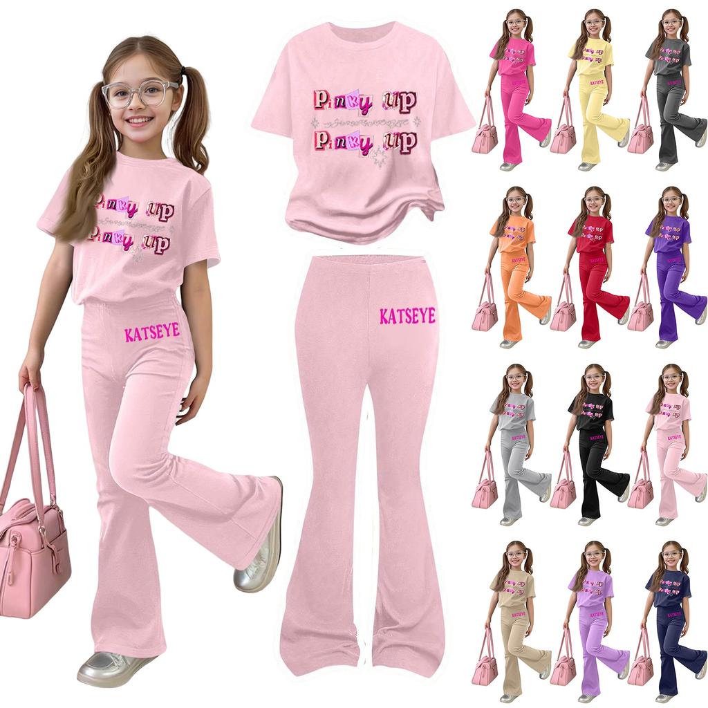 Kids Casual Short Sleeve Top and Long Pants Set Printed Design Comfortable Fit Suitable for Daily Wear and Outdoor Activities