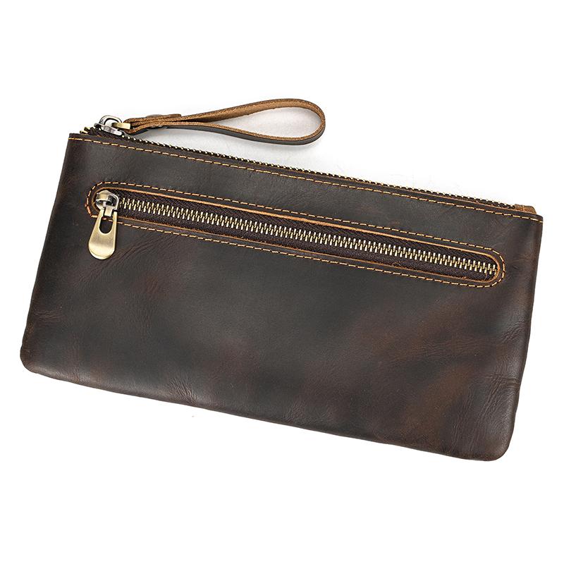 Vintage Leather Phone Wallet For Men Women Genuine Leather Clutch Purse Key Wallet Single Zipper Coin Purse Female Male Pen Case
