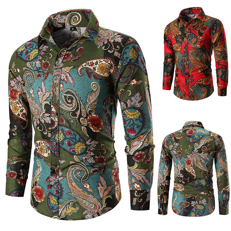 saferido HIP HOP Cashew flower hawaiian shirt men's super loose versatile long sleeve shirt ruffian handsome personality Korean fashion