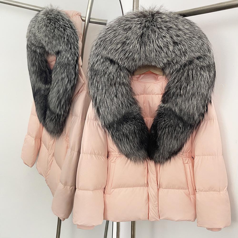 Popular fox fur collar medium and long down jacket winter new waist thin high-end fur coat women