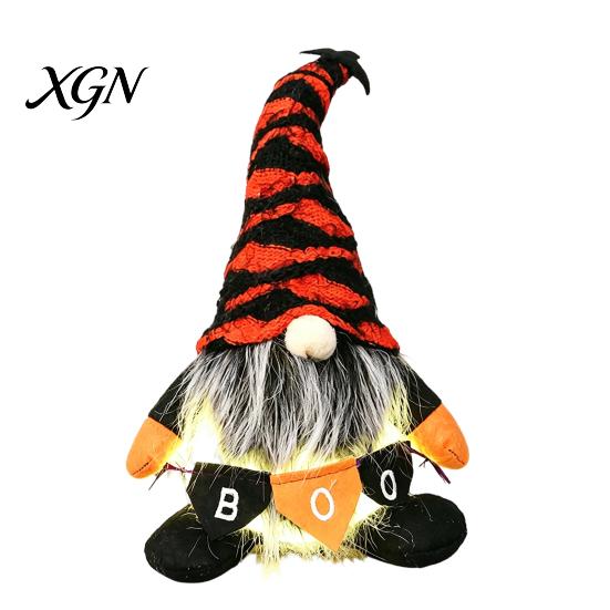 Striped Knitted Gnomes Halloween Plush Gnome Decoration, Spooky Boo Swedish Tomte Elf Figurine, Decorations Scandinavian Dwarf Ornament for Home Table