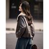 Xinfeyu Women's Faux Shearling Collar PU Leather Short Padded Jacket
