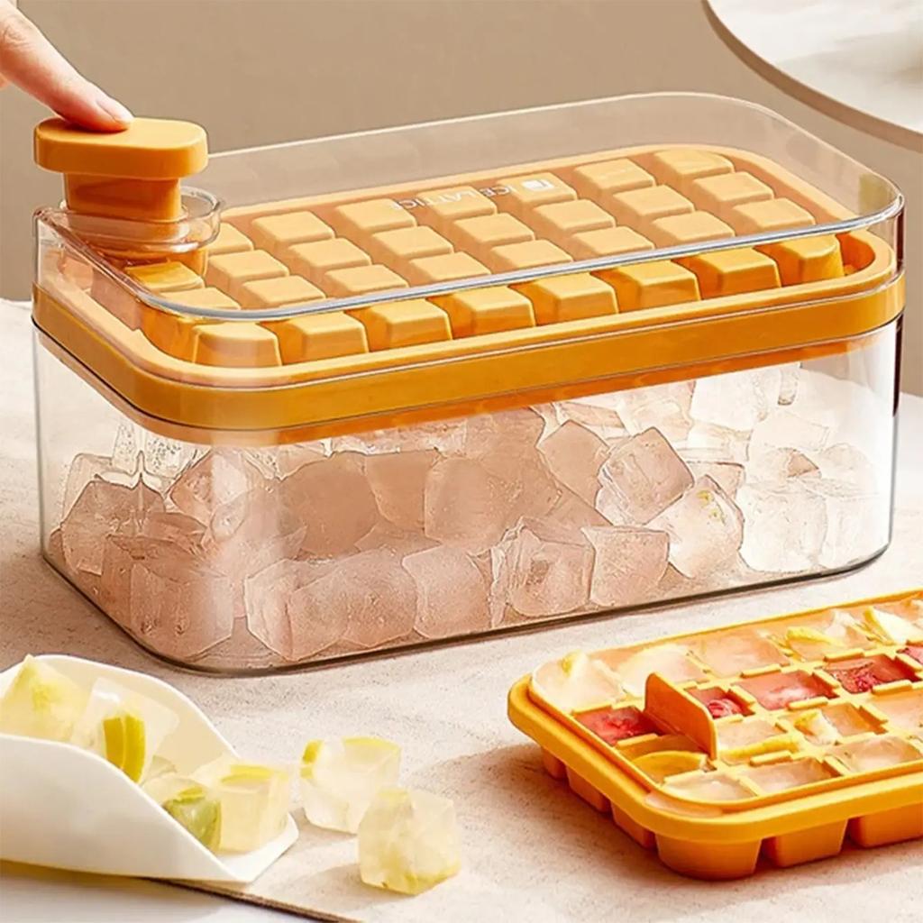 1set-Ice Cube Trays - Free Plastic Trays with Lid,Bin&Scoop-High Capacity,Stackable&Easy Release for Freezer,Whiskey & Cocktails