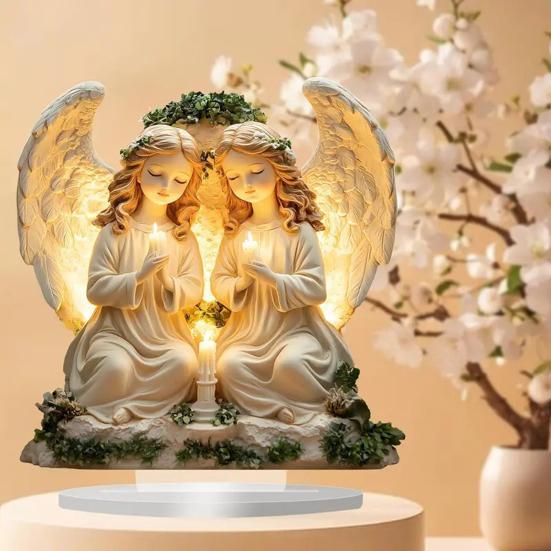 Prayer Angel Table Sign 2D Flat Acrylic Angel Desktop Ornament for Tabletop Shelf Entryway