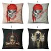 Federa Cuscino Quadrata in Cotone e Lino Serie Halloween Lussuosa con Teschio per Arredamento Casa alla Moda