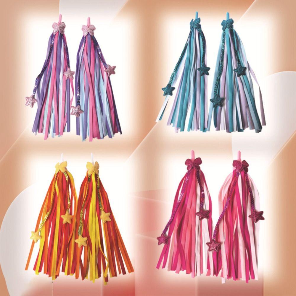 1pair Colorful Bike Tassels Ribbon Style Scooter Tassels Sparkly Handlebar Streamers  Scooter