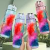 1PC Tropical Palm Leaf Vibrant Tie Dye Print 750ml Color Plastic Sports Water Bottle Leakproof Flip Straw Lid Suitable for Sports Office Home Use