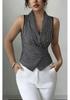 European Striped Sleeveless Tie-Waist Irregular Vest Shirt for Summer 2026