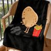 Cartoon French Fries Potato Reversible Flannel Blanket Digital Print All Season Machine Washable Shawl Holiday Gift