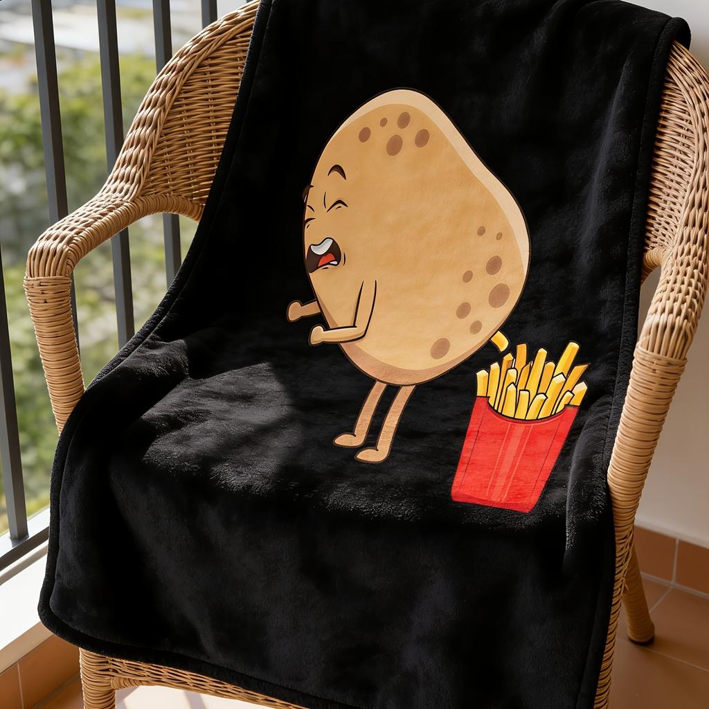 Cartoon French Fries Potato Reversible Flannel Blanket Digital Print All Season Machine Washable Shawl Holiday Gift