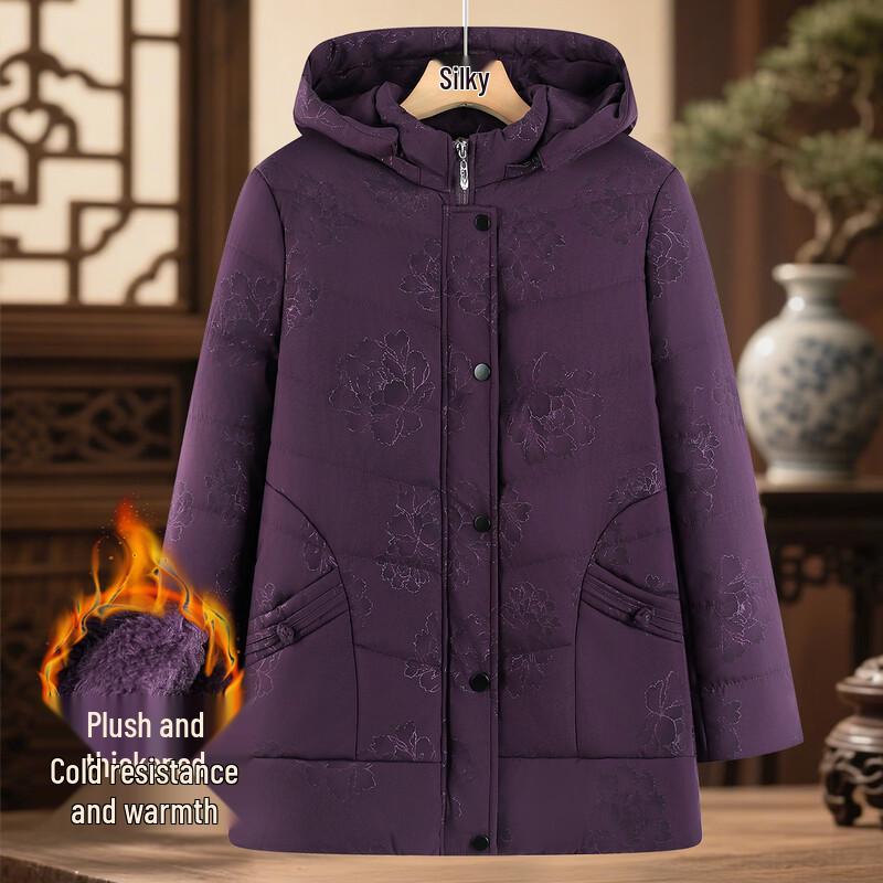 SIFONE Women s Festive Floral Detachable Hooded Cotton Coat 3XL