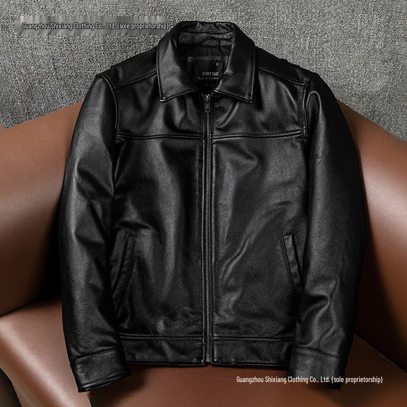 Herren Schwarze Echte Rindsleder Business Casual Jacke