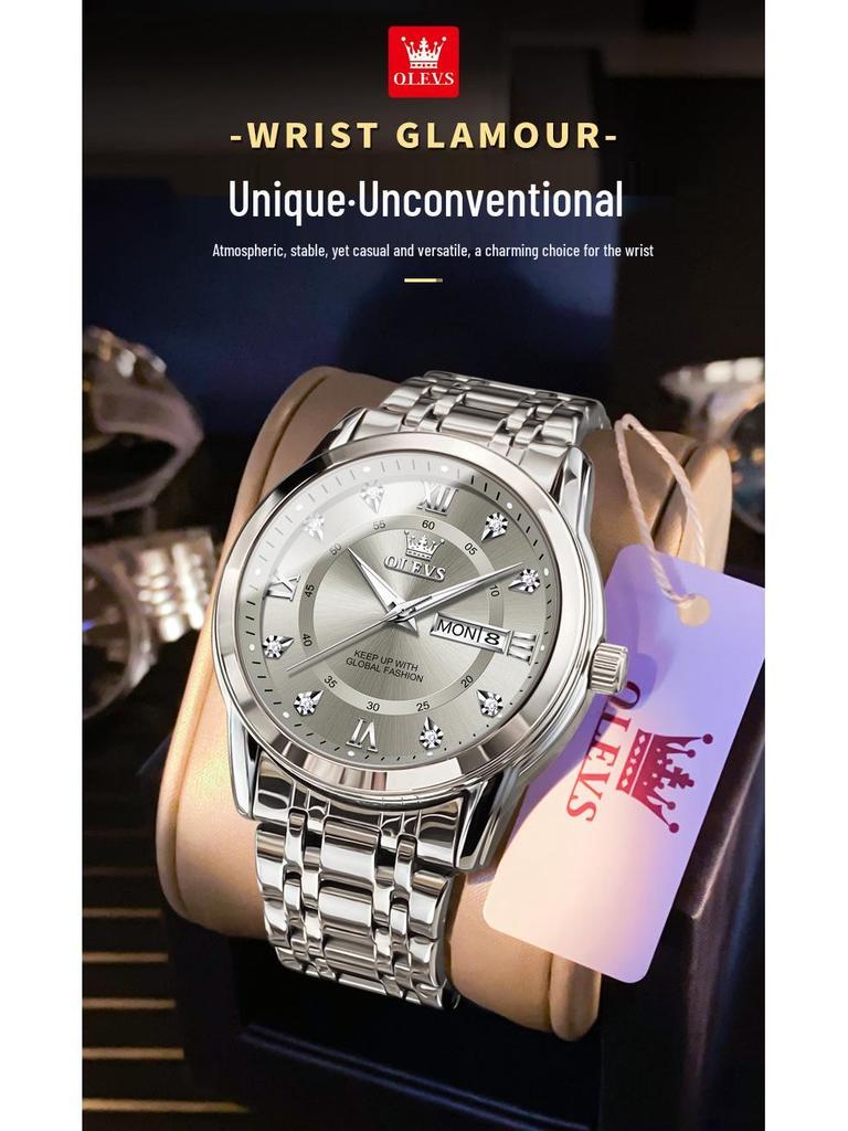 Oulishi Quartz Luminous Dual-Calendar Watches for Men and Kids