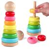 Stacking Rings Toy Wooden Rainbow Stacker Toddler Learning Toys For 18 Months 2 Year Old Baby Boys Girls  Perfect Christmas Halloween, New Year's Gift