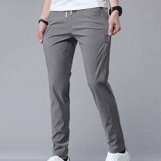 Men Pants Elastic Waist Trendy Polyester Casual Drawstring Men Trouser for Street Wear