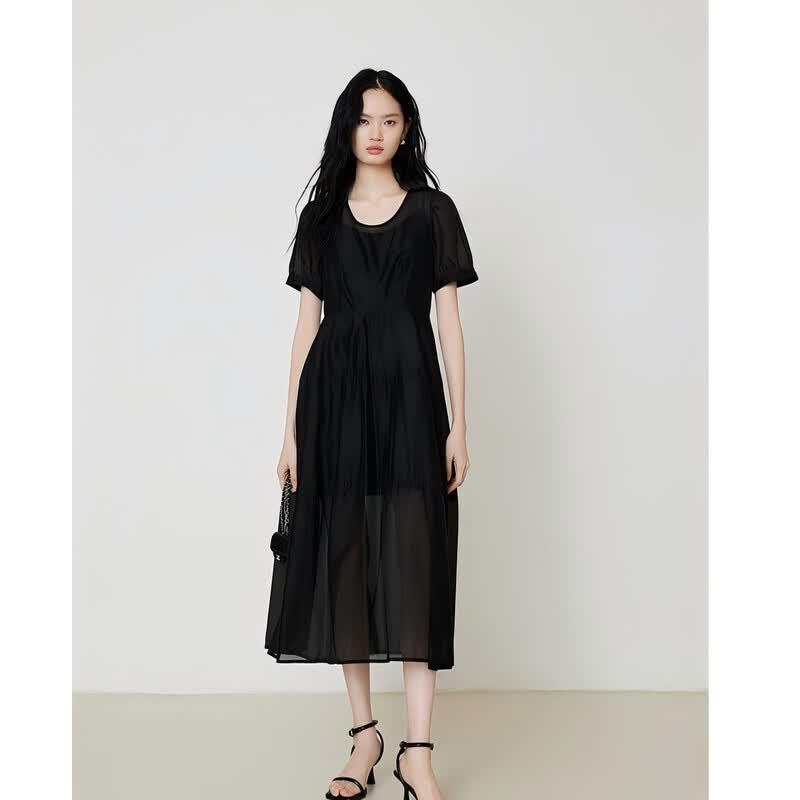 French Short Sleeve A-Line Dress S