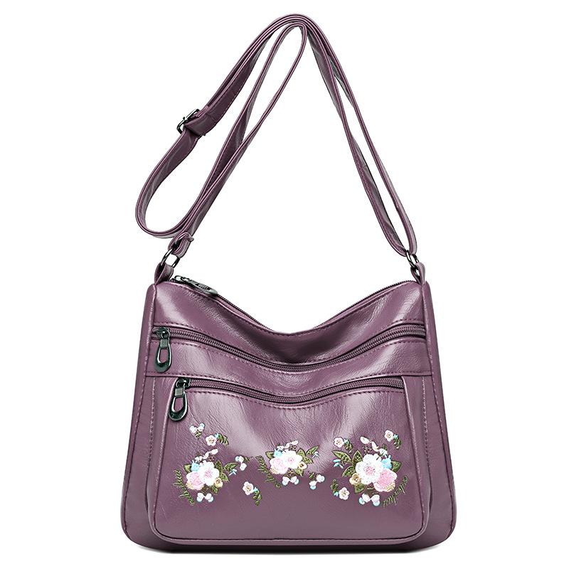 Fashion PU Leather Luxury Multi-pocket Handbags High Quality Women's Bag Flower Embroidery Design Ladies Crossbody Shoulder Bags
