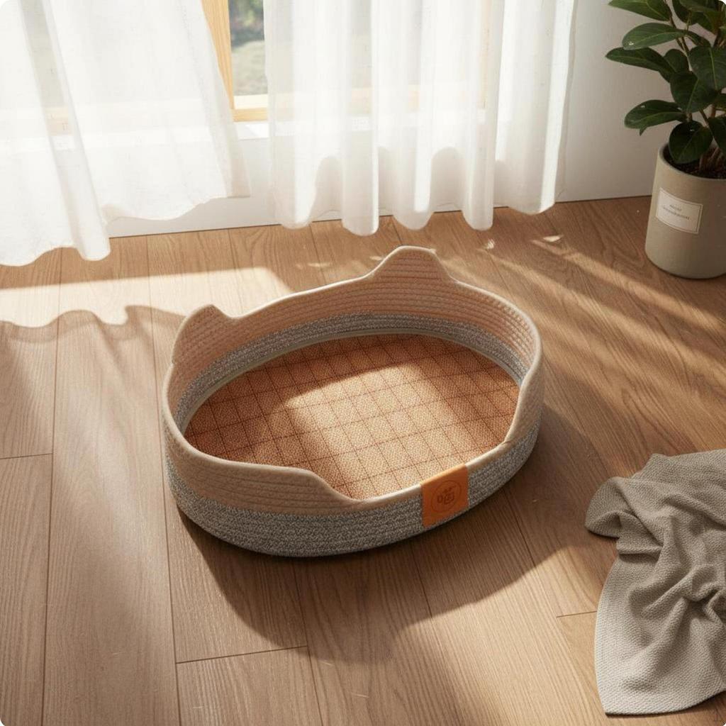 Cat Sofa Lounger Washable Woven Bed Basket Breathable Pet Supplies for Cats, Small Dogs M Light