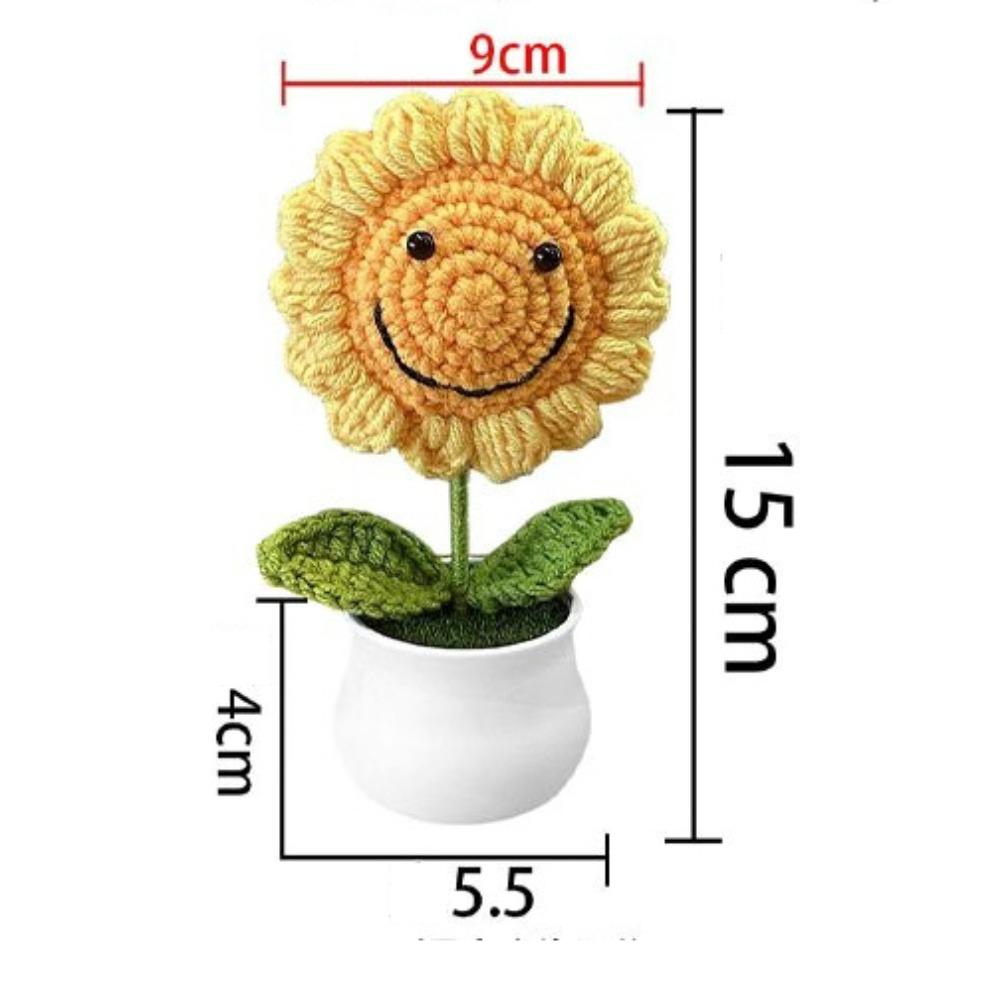 Knitted Wool Sunflower Potted Plants Simulation Flowers Study Desktop Ornaments Graduation Season Gift Artificial Flowers