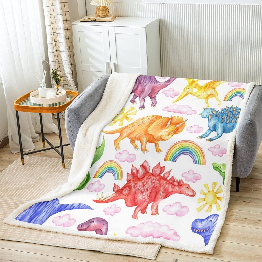 Colorful Dinosaur Blanket Soft Fleece Throw Kids Room Decor Baby Gift Cartoon Animal Design Home Decoration