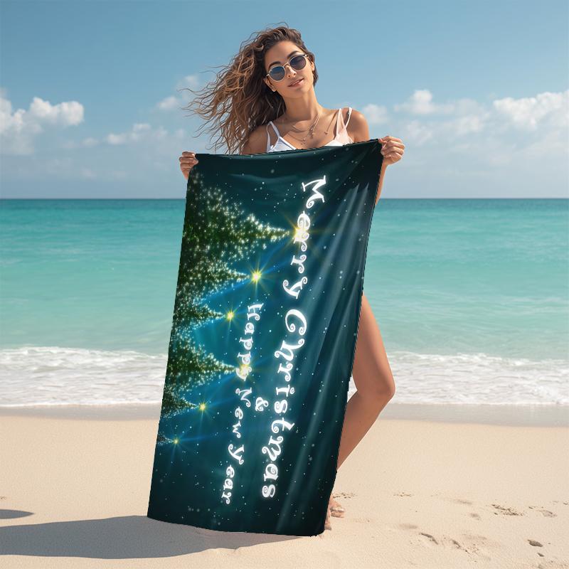 1Pc Merry Christmas Celebration Beach Towel Microfiber Beach Towel Thin Absorbent For Beach Swimming Yoga Bath Sports
