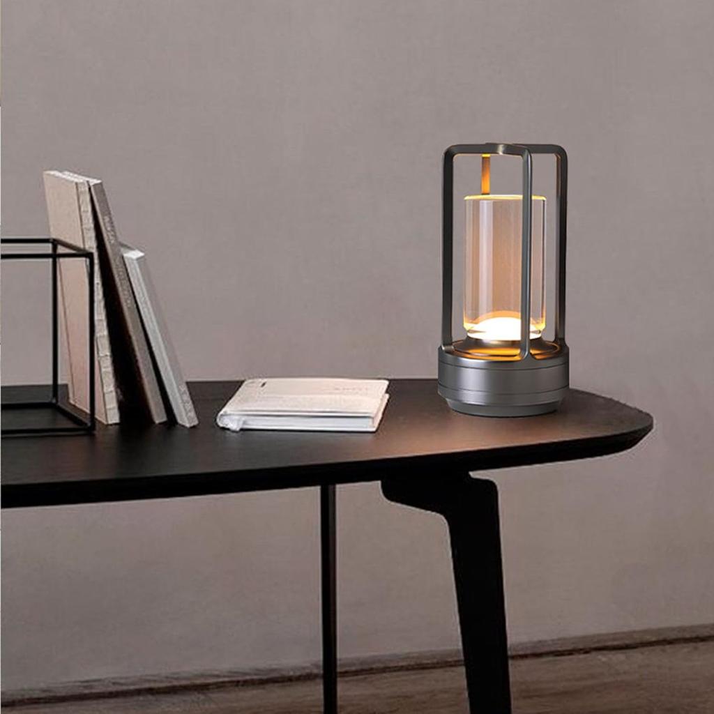 Cordless LED Touch Desk Lamp,2600mAh Battery Powered Crystal Lantern Lamp,3-Colour Dimmable Bedside Lamp,Small Desk Lamp for Restaurant Bedroom Bar