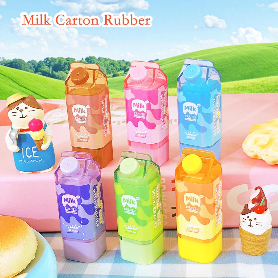 Kawaii Stationery Items School Teacher Gift Office Supplies Classroom Back To School Milk Carton Rubber Erasers Cute Things