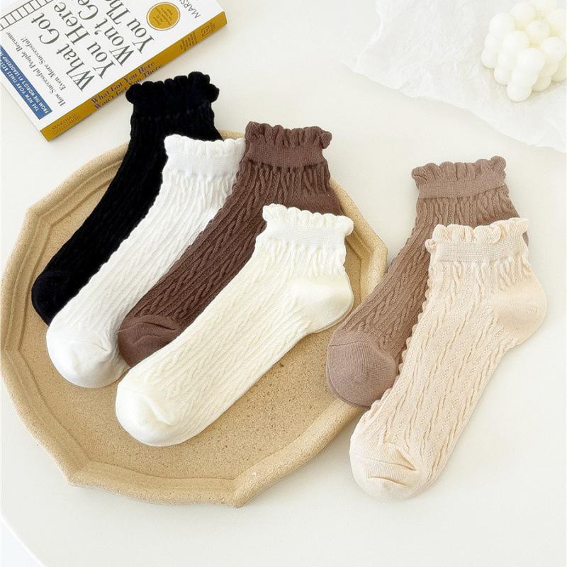 1/6 Paar Damen Spitzen Socken Einfarbig Süße Kringel Niedrige Socken Japanischer JK College Stil Kurze Socken