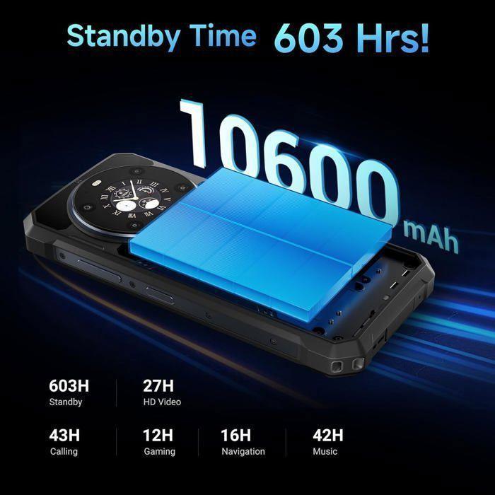 Smartphone Robuste 5G FOSSiBOT F109 24Go+256Go 6,75" 10600mAh 50MP Telephone Portable Incassable Android 14 Dual SIM/GPS/IP68 Noir