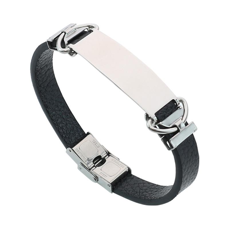 Personalisierter Text Name Gravur Logo Lederarmband anpassen Edelstahlarmbänder Für Damen Herren