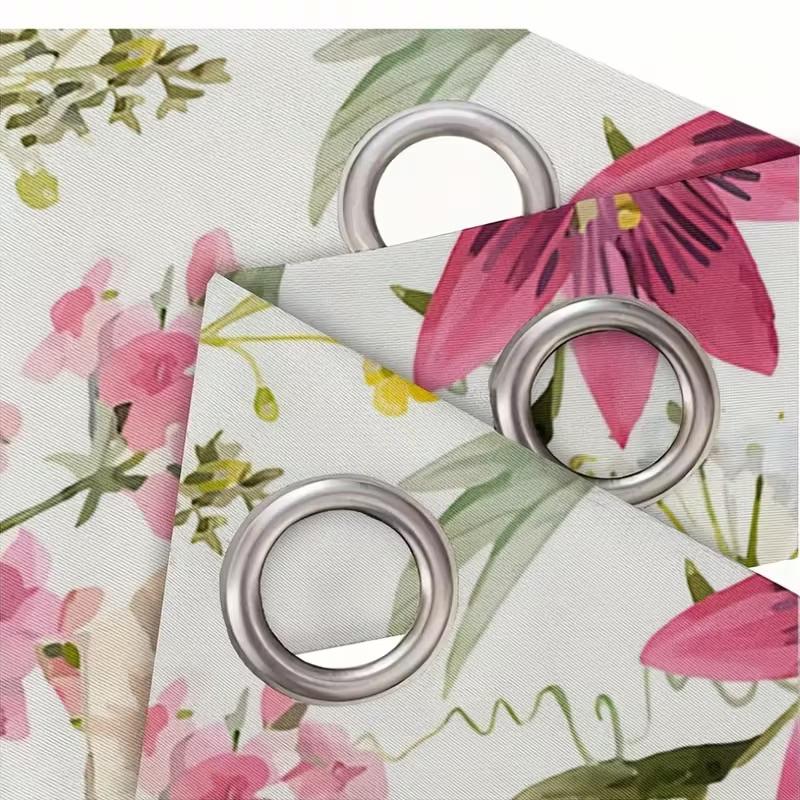 2 Pcs Leaves And Flowers Print Curtains,Suitable For Bedroom,Living Room Kitchen Decoration,Home Decoration,Window Decoration