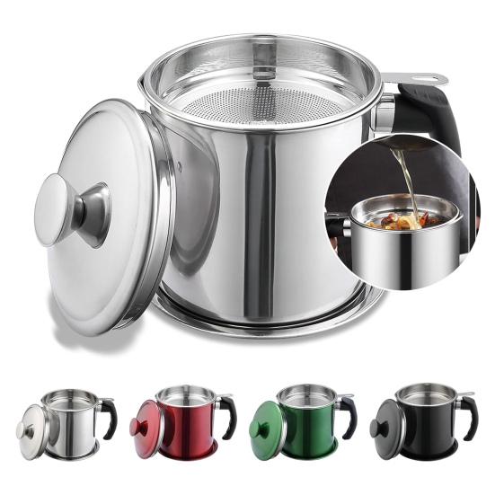 Contenedor de Lata de Aceite de Acero Inoxidable con Filtro Fino Ahorrador de Aceite de Freír para Colar Y Almacenar Aceite de Cocina Reutilización Capacidad de 1.4L Resistente a la Corrosión Aceite de Cocina de Cocina