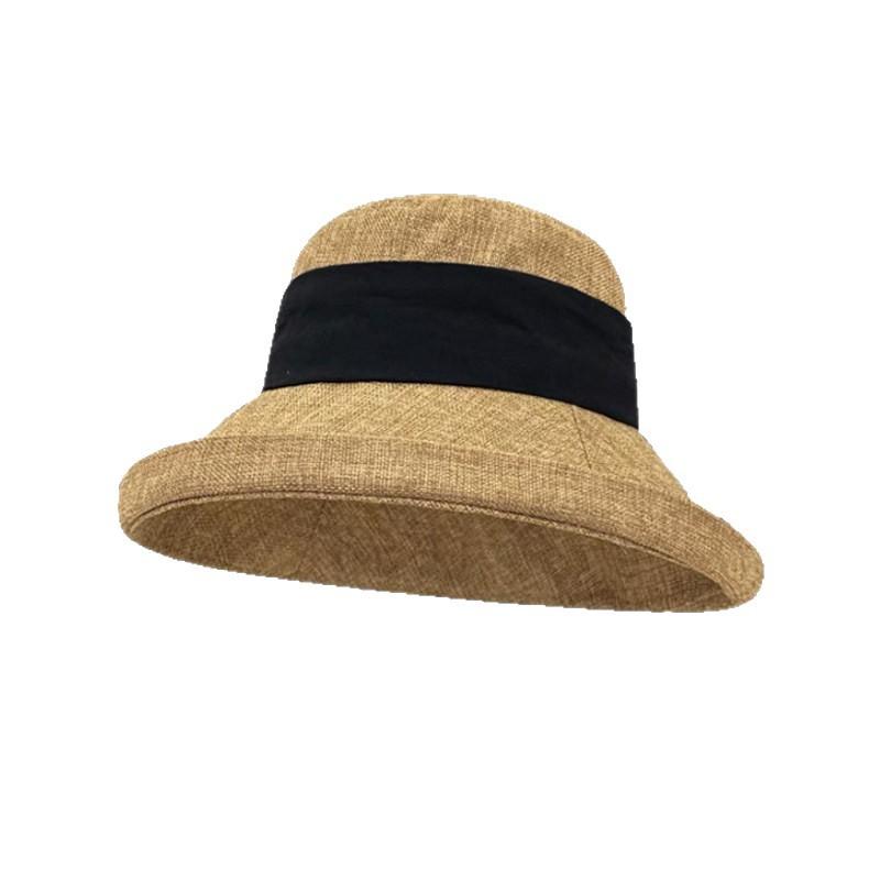 1pc Women's Linen Wide Brim Sunshade Bucket Cap,Breathable Outdoor BeachTravel Elegant Style Summer Season Fashion Accessory