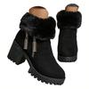 Plush Rolled Up Heel Women's High Heeled Winter Fashion Boots With Side Zipper Short Shaft Chunky Heel Suede Boots for Women