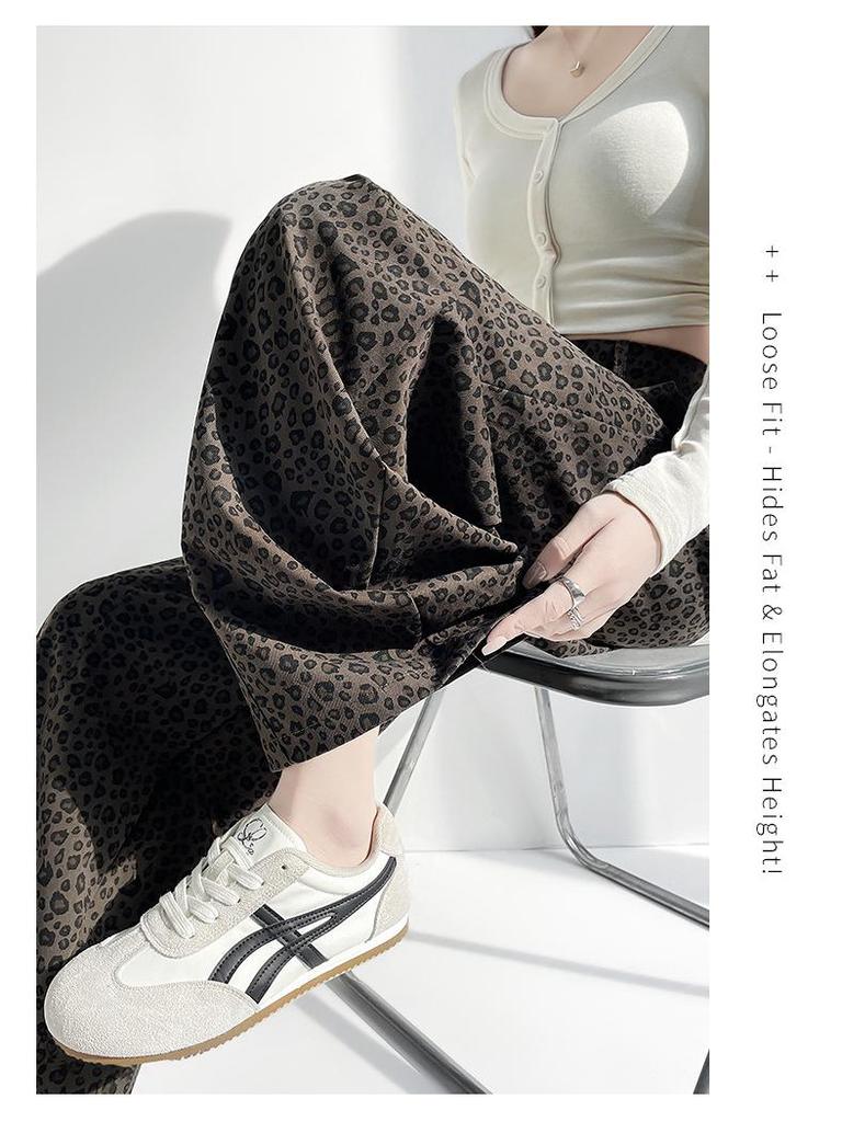American Retro Leopard Print High-Waist Wide-Leg Pants - Spring 2026 Collection for Women