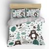 3Pcs Cartoon Animals With Forest Elements Pattern Duvet Cover Set Digital Print Colorful Polyester Bedding With Zipper Closur