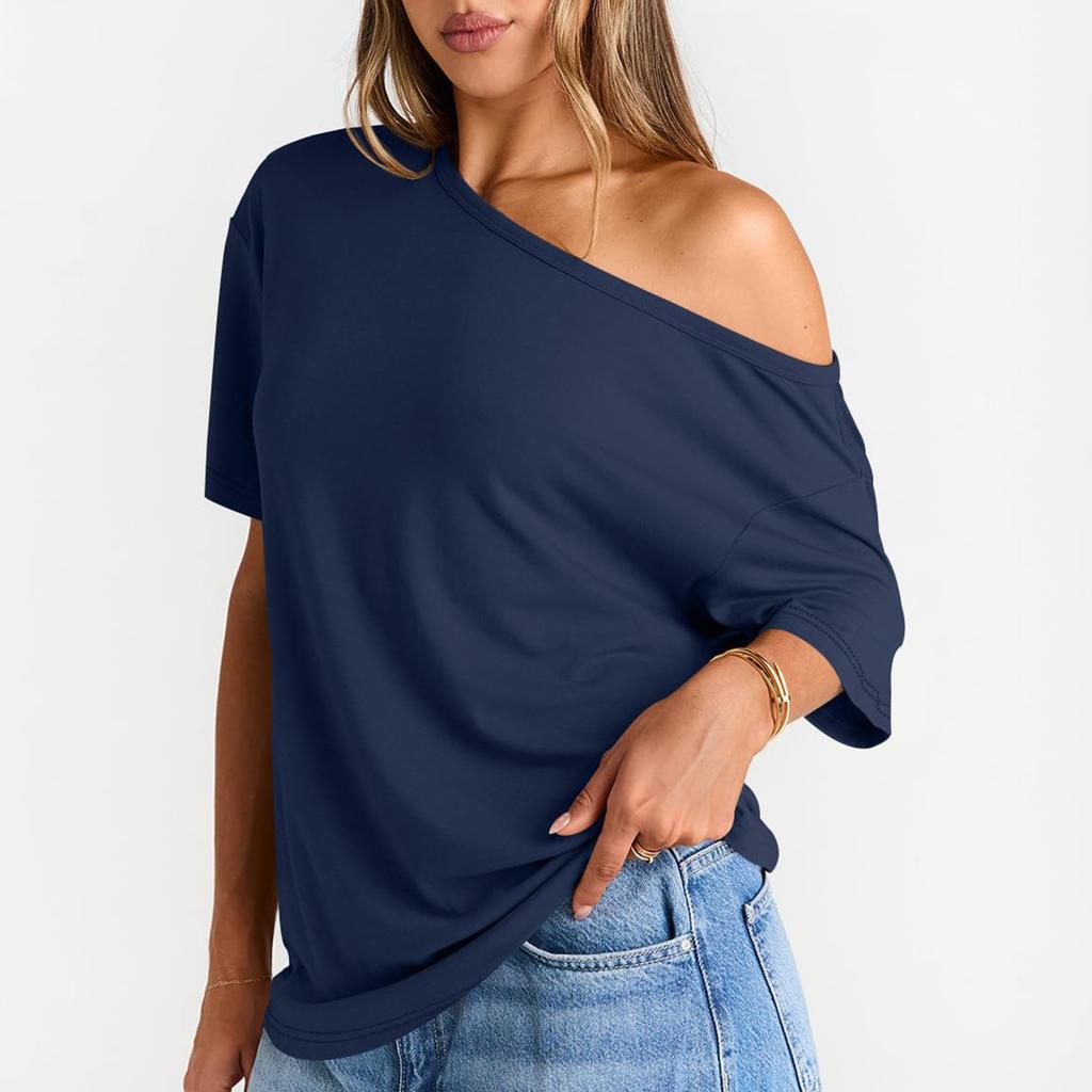 Women's Summer Fashion Strapless T-Shirt Solid Color Short Sleeve Casual Top