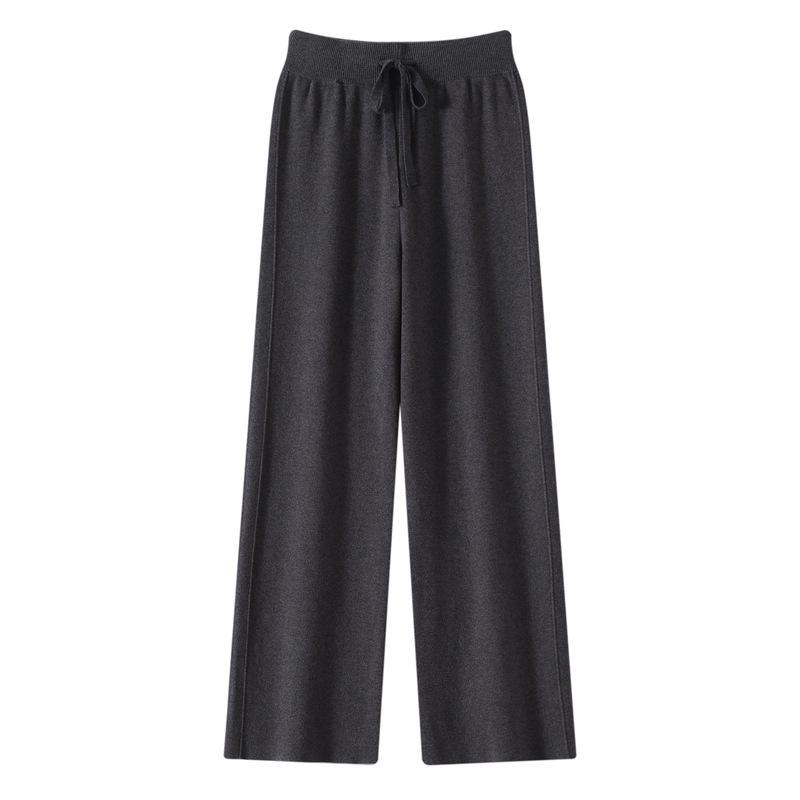 Women's Korean Style High Waist Wide-Leg Knit Pants - Autumn/Winter Fashion, Floor-Length, Straight-Leg Design